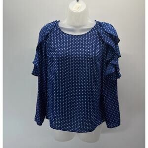 Banana Republic Blue Ruffle Long Sleeve Cold Shoulder shirt Top Blouse XS Petite